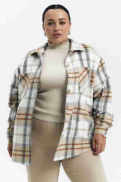 Oversized shirt gray check on milk plus size