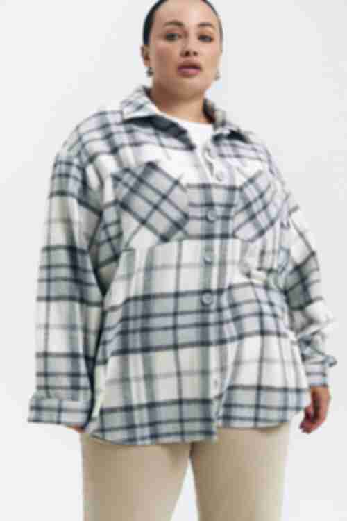 Oversize shirt graphite plaid on milky plus size