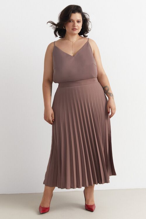 Midi pleated skirt moco suit fabric plus size