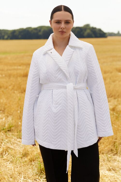 Shortened white quilted raincoat jacket plus size