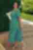 Платье с юбкой трапеция миди софт мелкоцвет на зеленом большой размер