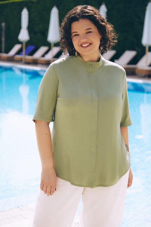 Blouse with short sleeves staple sage plus size