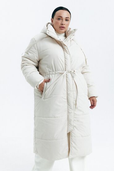 Jacket made of raincoat fabric with a cream hood plus size