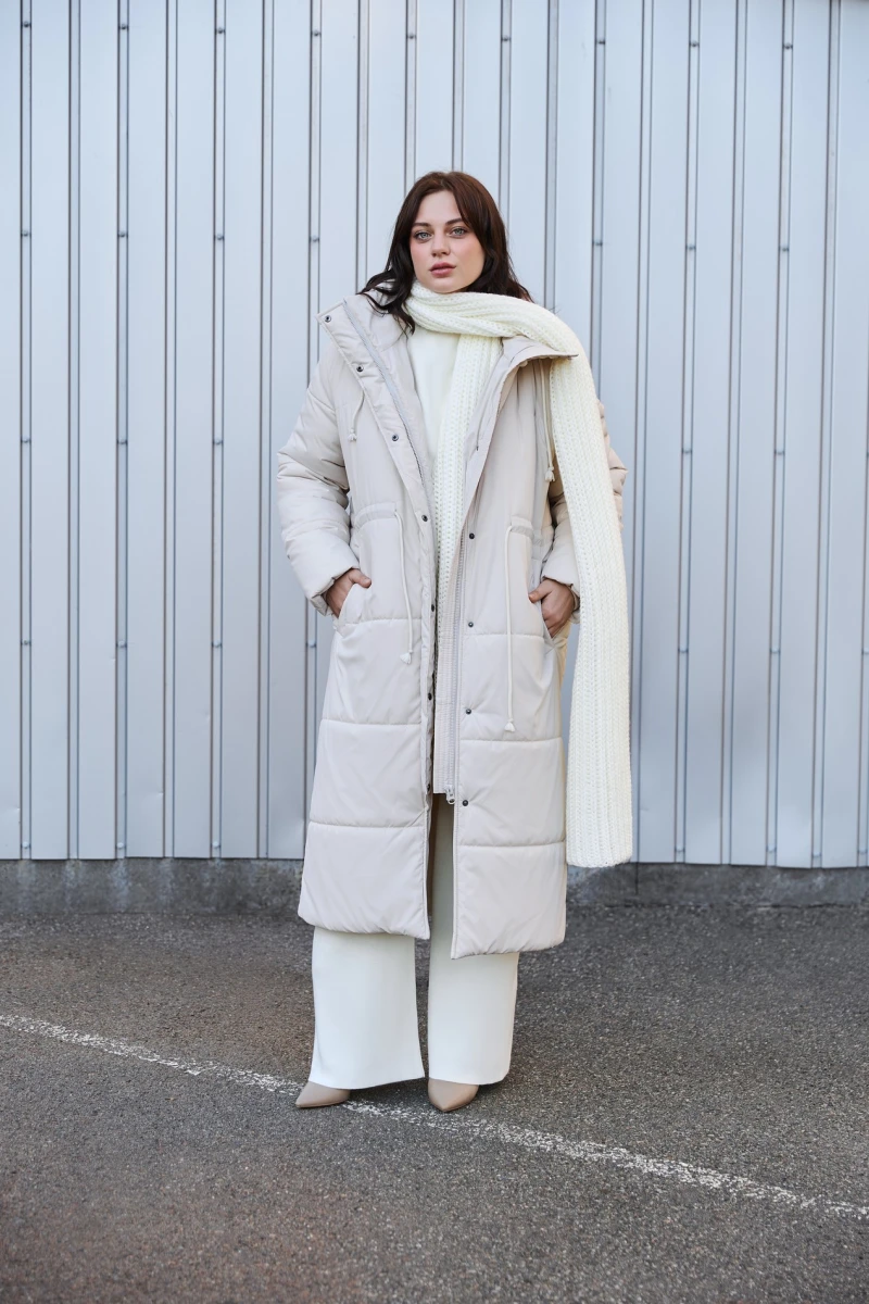 Jacket made of raincoat fabric with a cream hood plus size