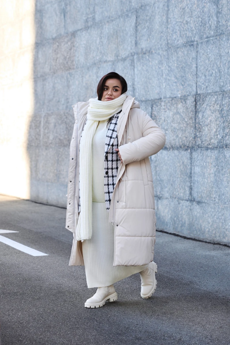 Jacket made of raincoat fabric with a cream hood plus size