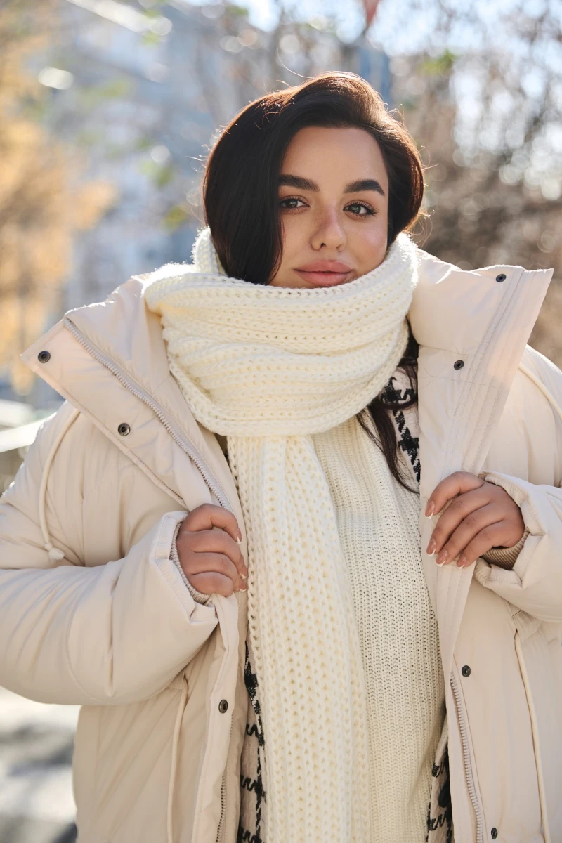 Jacket made of raincoat fabric with a cream hood plus size