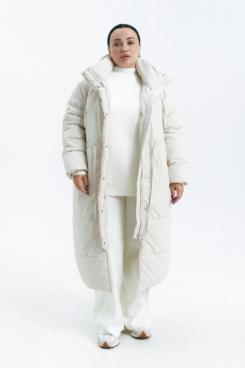 Jacket made of raincoat fabric with a cream hood plus size
