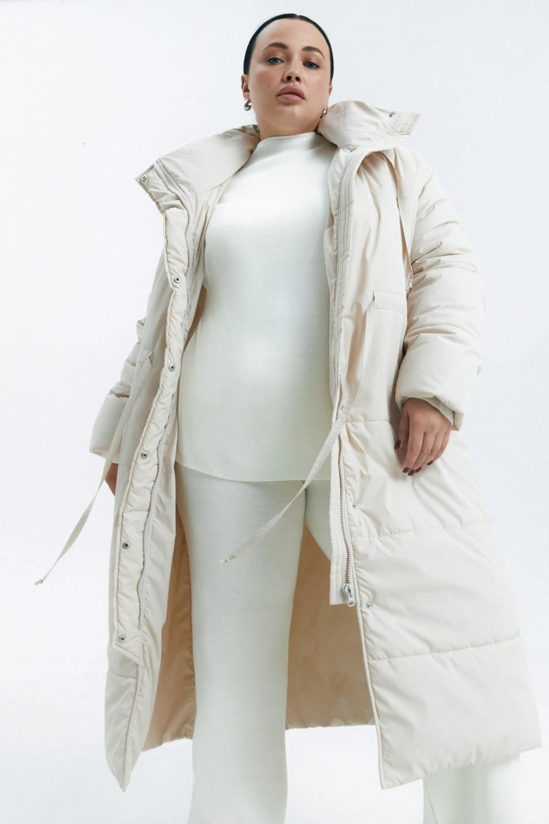 Jacket made of raincoat fabric with a cream hood plus size