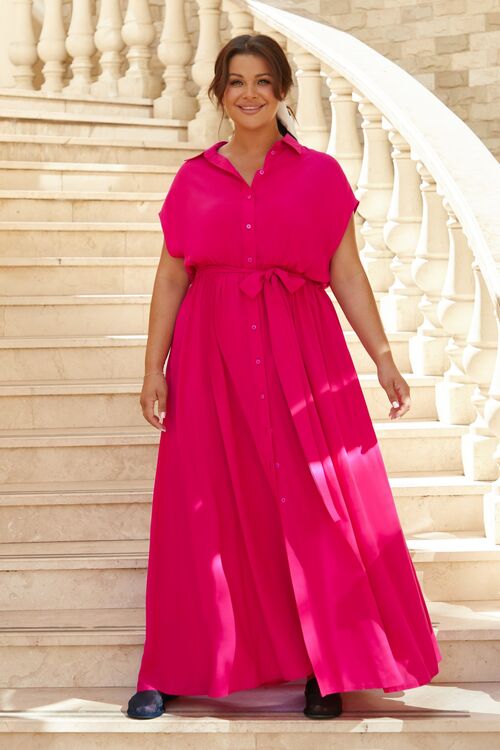 Short sleeve maxi staple fuchsia shirt dress large size