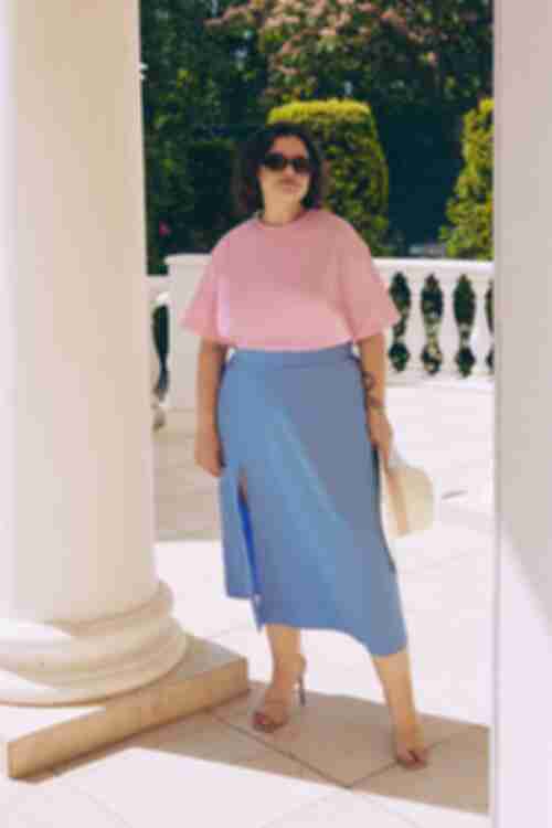 Skirt with midi soft blue slit large size