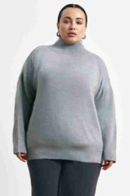 Sweater knitted with a neck gray plus size