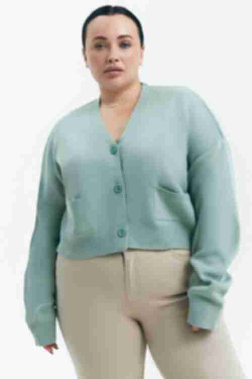 Knitted cropped cardigan green plus size