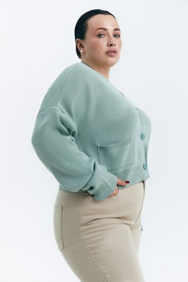 Knitted cropped cardigan green plus size #2