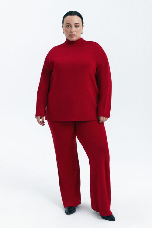 Suit sweater with trousers knitted red plus size