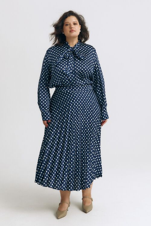 Skirt midi artificial silk milk peas on blue plus size