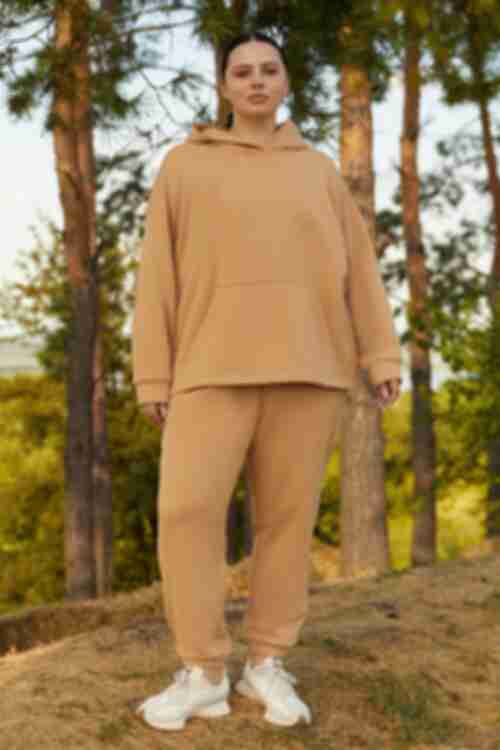 Caramel knit hoodie and pants plus size