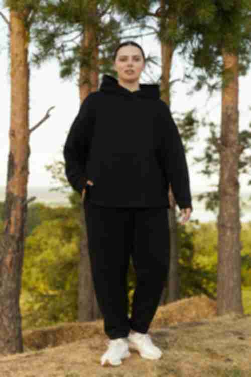 Black knit hoodie and pants plus size