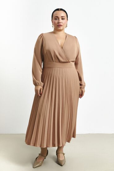 Demi dress with pleated skirt beige plus size