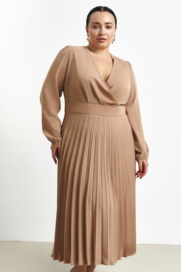 Demi dress with pleated skirt beige plus size #2