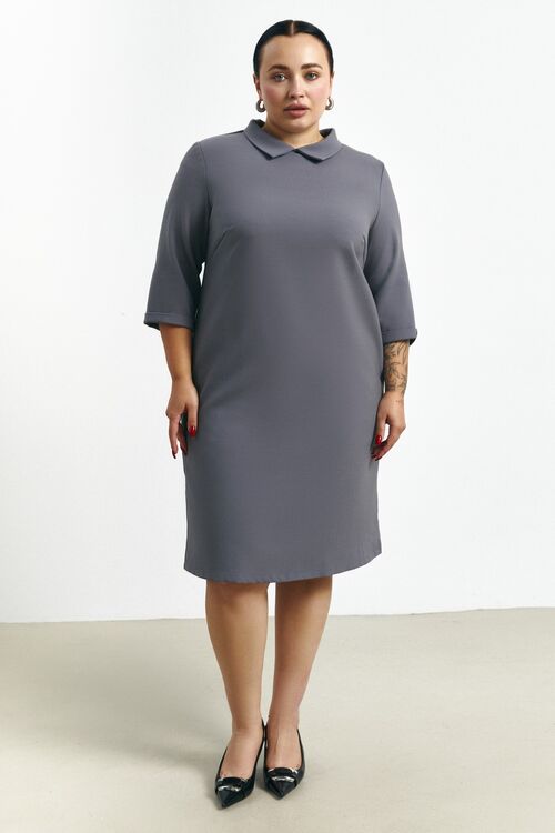 A-line dress with collar suit fabric gray plus size