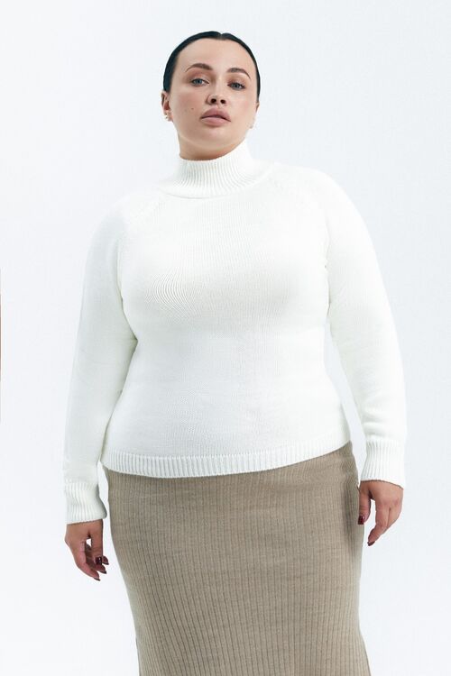 Knitted sweater with a white neck plus size