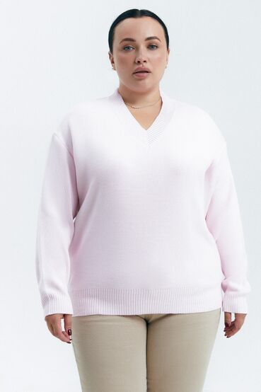 V-neck knit sweater pink plus size