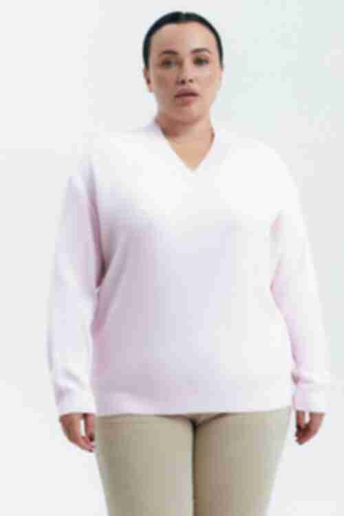 V-neck knit sweater pink plus size