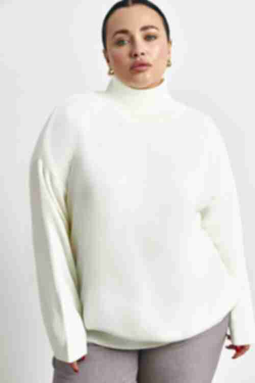 Knitted sweater with oversized milk neck plus size