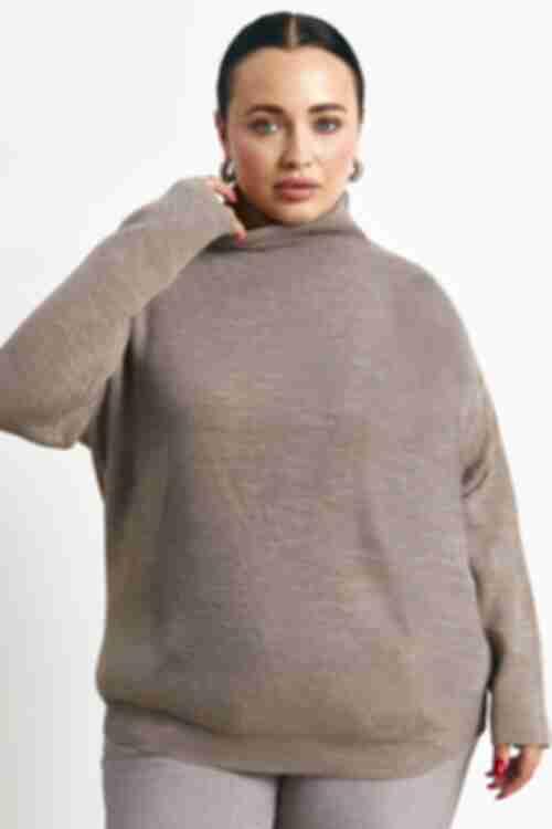 Knitted sweater with a mokko neck plus size