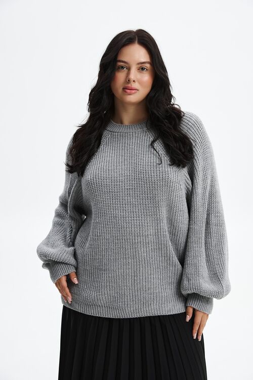 Knitted raglan sweater gray plus size