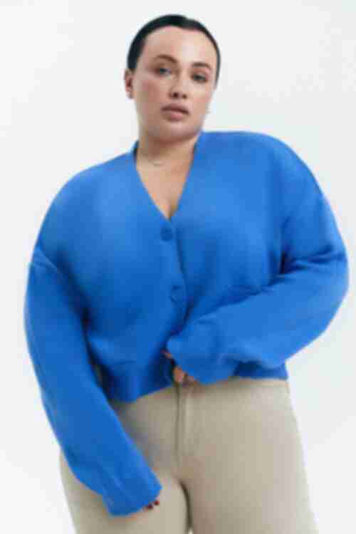 Knitted cropped cardigan cornflower plus size