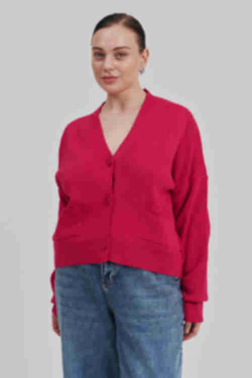 Cardigan knitted cropped fuchsia plus size