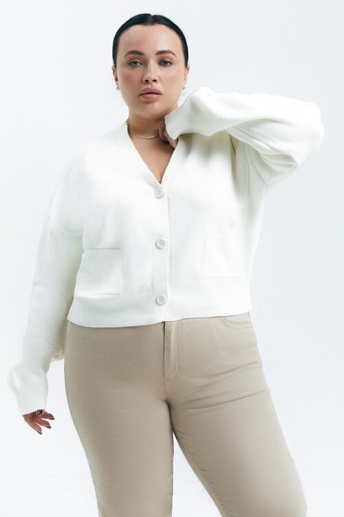 Milky knitted cropped cardigan plus size