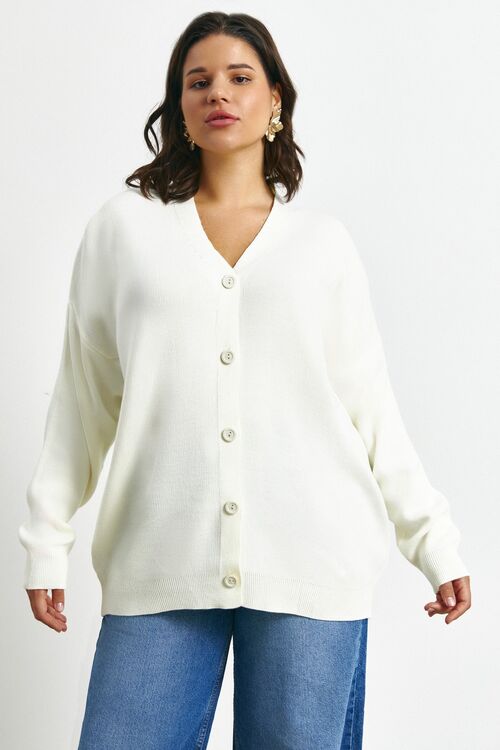 Knitted elongated milk cardigan plus size