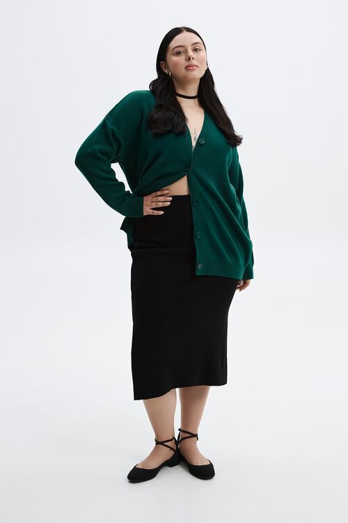 Emerald elongated knitted cardigan with slits plus size