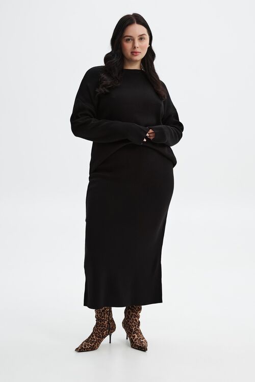 Suit sweater with skirt knitted black plus size VOVK