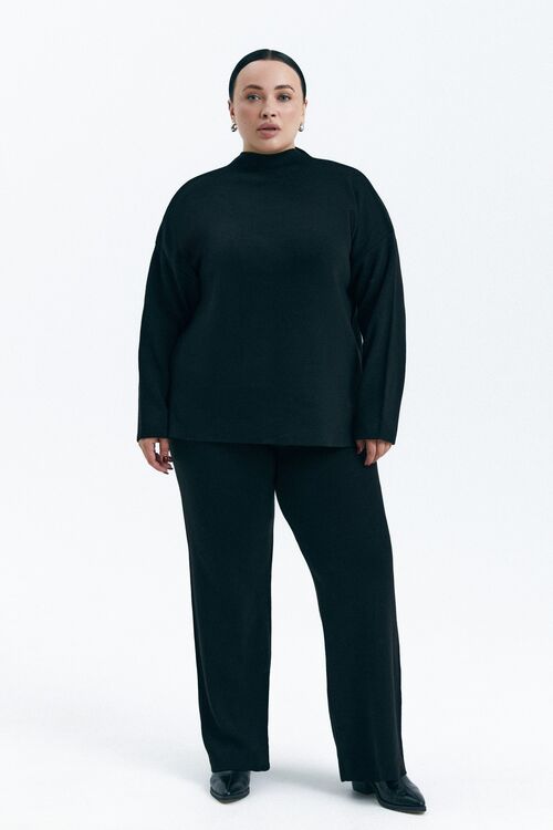 Suit sweater with trousers knitted black plus size