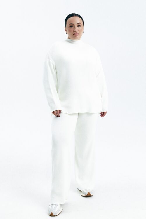 Suit sweater with trousers knitted white  plus size