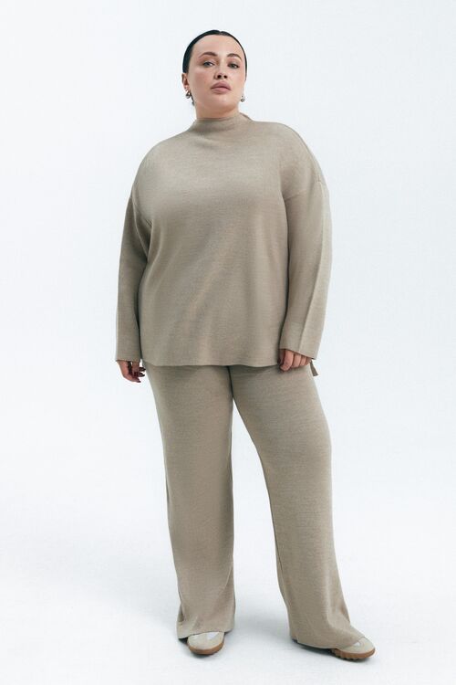 Suit sweater with trousers knitted beige  plus size