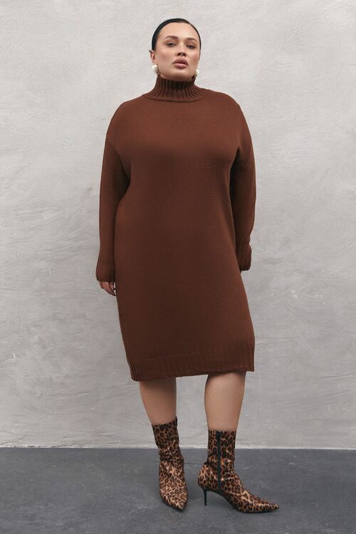 Brown knitted demi dress plus size