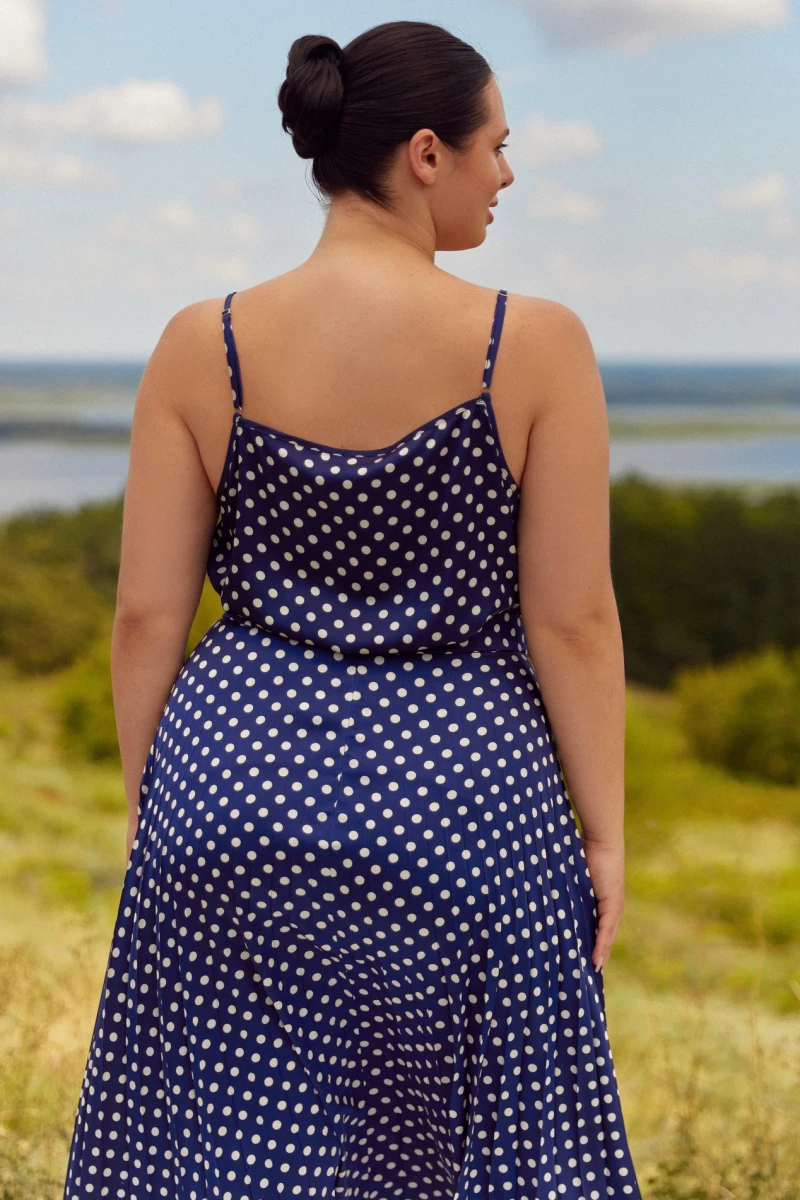 T-shirt with straps artificial silk milk peas on blue plus size