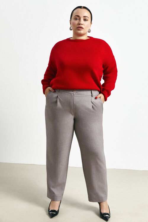 Pleated trousers suit fabric mokko plus size