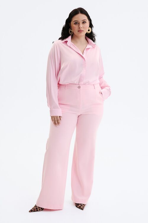 Flared trousers suit fabric pink plus size