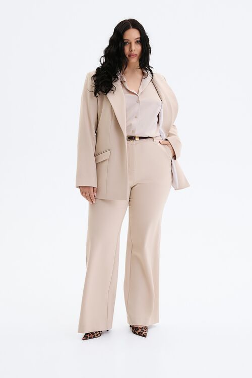 Flared trousers suit fabric beige plus size