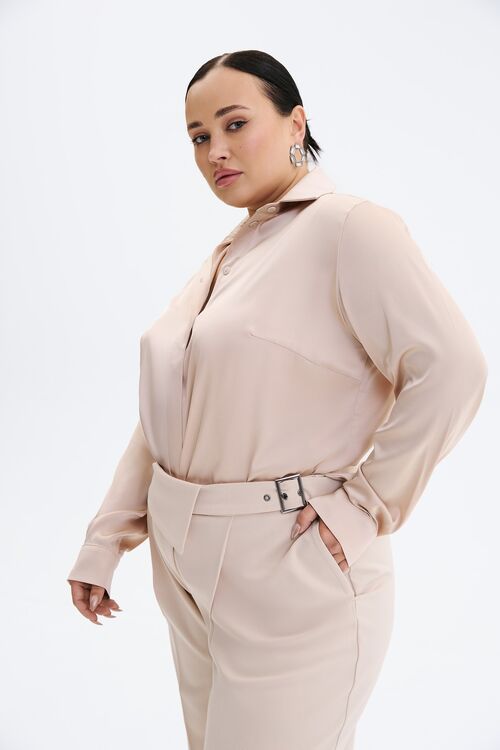 Blouse with short sleeves artificial silk beige  plus size