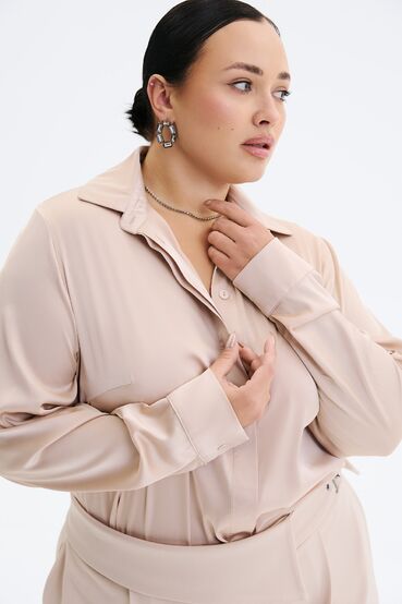 Blouse with short sleeves artificial silk beige  plus size #2