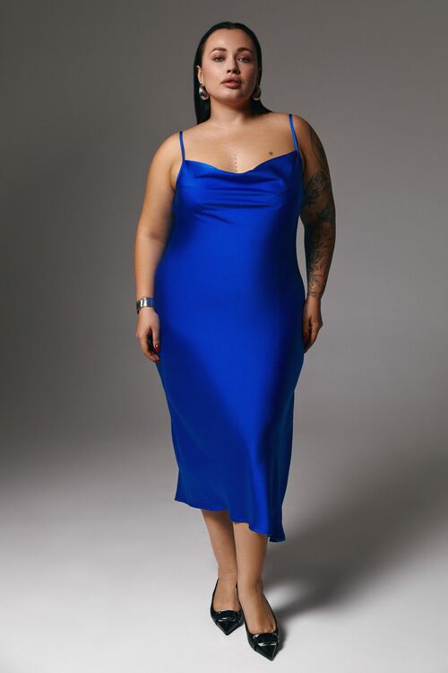 Midi dress-combination with slit faux silk electrician plus size