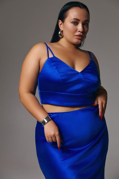 Blue satin cropped top plus size