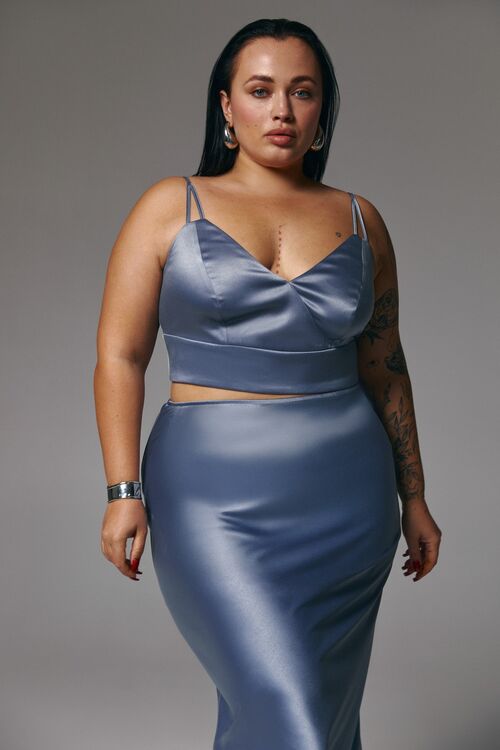 Gray satin cropped top plus size