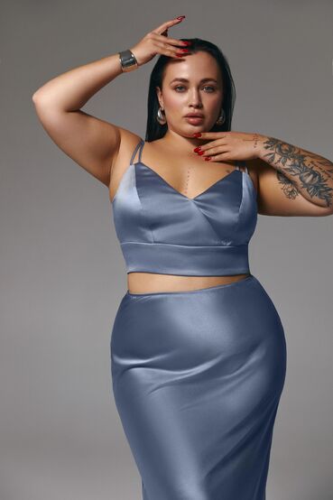 Gray satin cropped top plus size #2